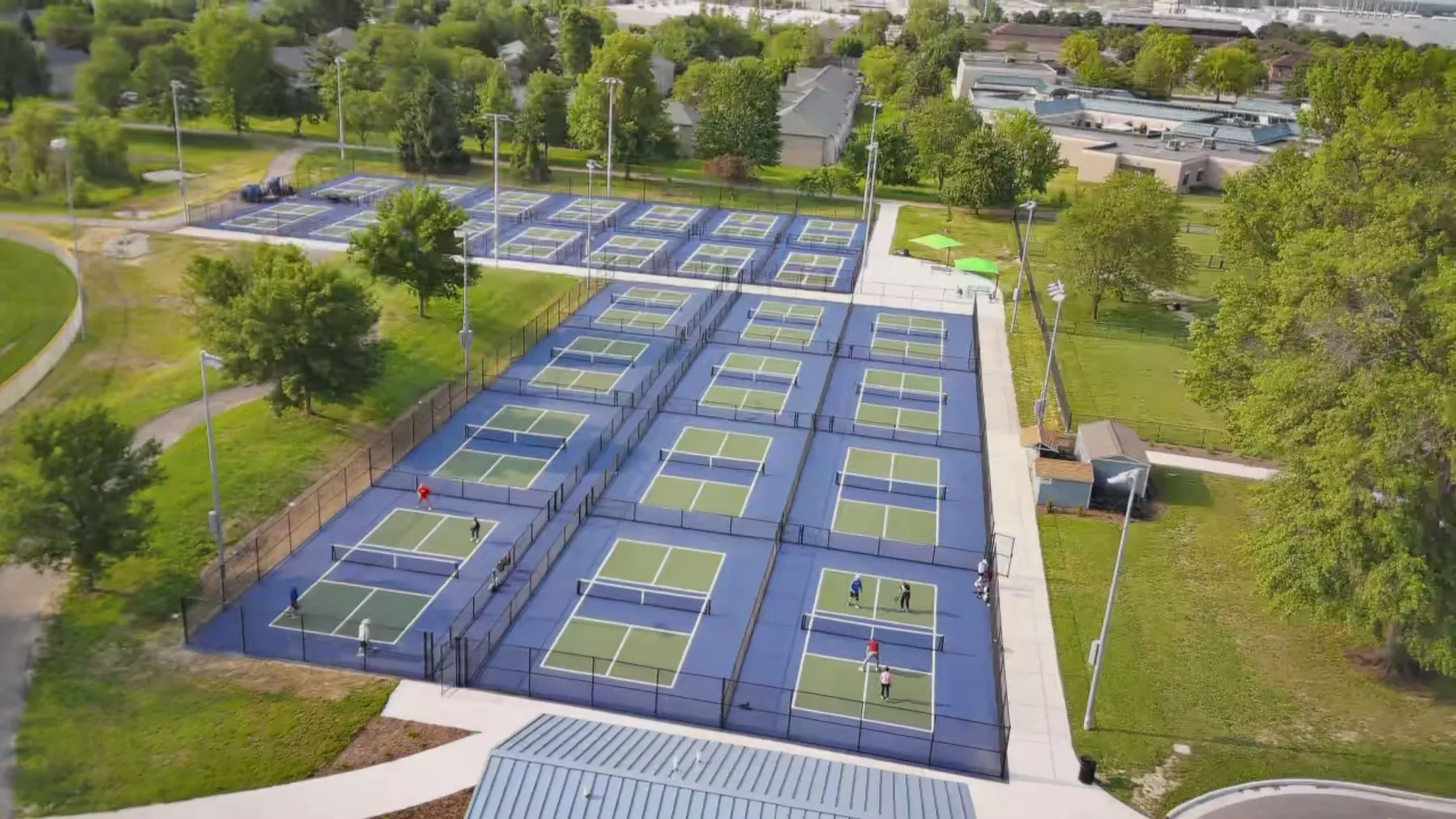 Aerial view of McCaw Park's new pickleball courts.