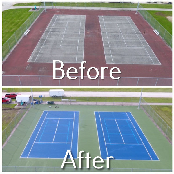 Before and after of Tennis Court Resurfacing